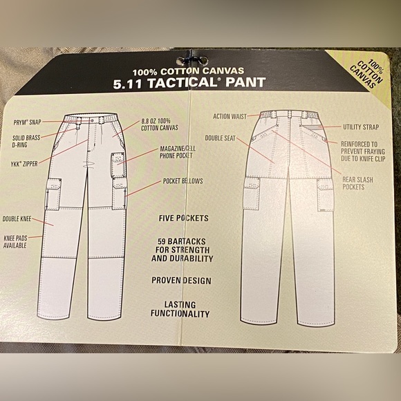 NEW 5.11 Tactical Pants, Men’s 34 Waist 30 Inseam, Khaki color - Picture 7 of 9